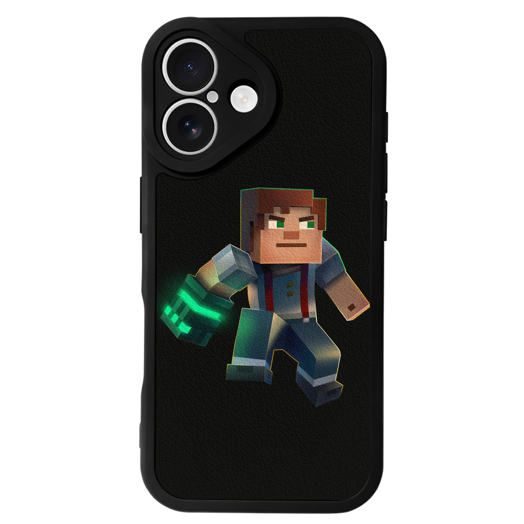 （画像用） マインクラフト ブロックの世界 Minecraft MC Block world 【iPhone 16シリーズ対応】シリコンスマホケース（レザー調） 材質：シリコン
